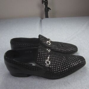 Corrente Loafers‎ Mens 44 Black Woven Calfskin Leather Buckle Dress Shoes